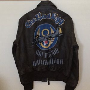 A2 Leather Bomber Jacket with Bad Egg Nose art